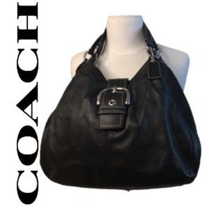 COACH SOHO LYNN XL LARGE BLACK LEATHER Silver Buckle HOBO BAG